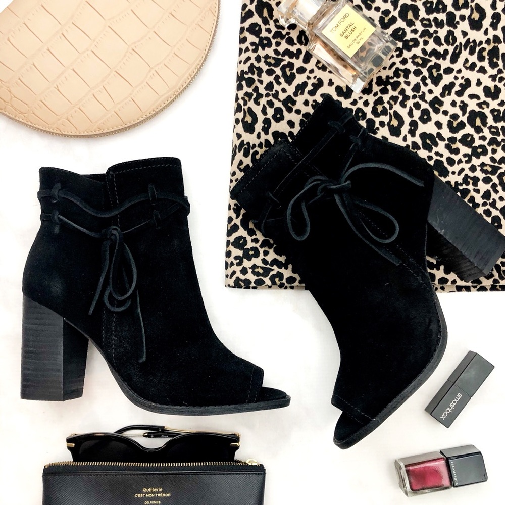 Splendid Black Suede Bow Detail Open Toe Booties